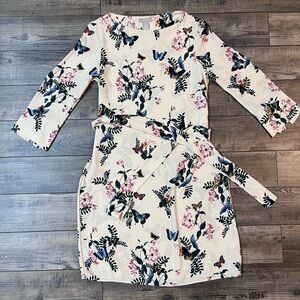 H&M Kids Dress with Floral and Butterfly Print - Cream and Blue